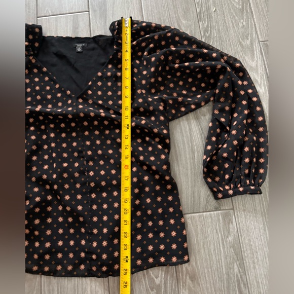 Ann Taylor|Boho floral sheer black long sleeve blouse with tie waist•Oversized - Picture 13 of 13